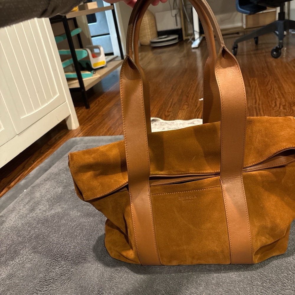 Shinola Tan Suede and Leather Hobo Tote